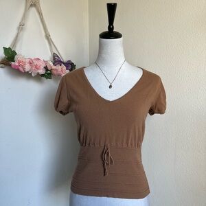 Y2K boho Brown V-Neck Women's Top